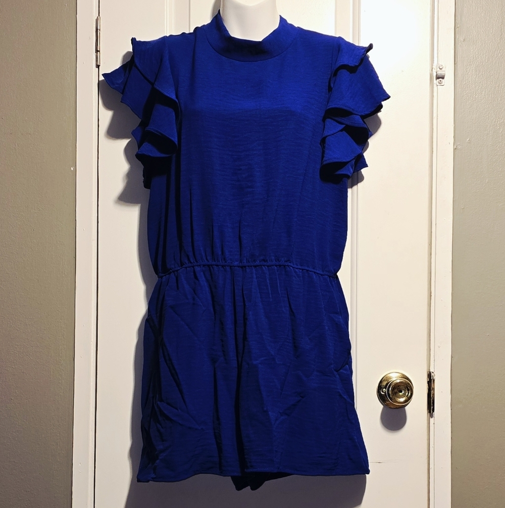 Beautiful Blue Ruffle Sleeve Romper - Picture 1 of 4